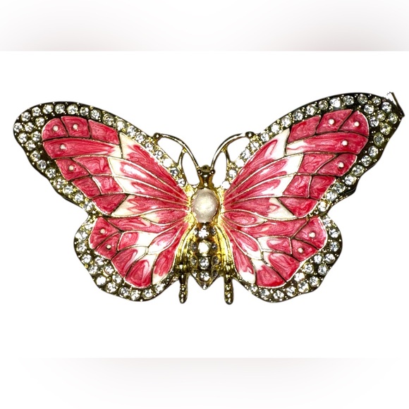 Other - 🦋 Kubla Crafts Jeweled Pink & Gold Butterfly Hinged Trinket Box NEW